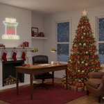 Chimney Merry Christmas Neon Sign by Neon.Shop featuring glowing chimney design with festive lettering for holiday décor.