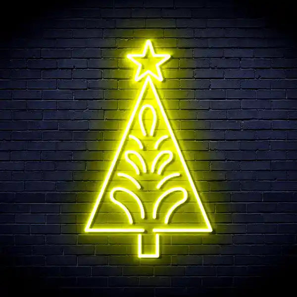 Triangle Tree with a Star Merry Christmas Neon Sign minimalist triangular Christmas tree with a glowing star on top by Neon.Shop