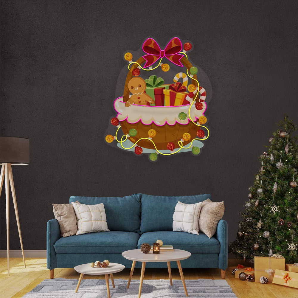 Christmas Gift Basket Merry Christmas Neon Sign by manhattanneons.com - Spread holiday cheer with this gift basket neon sign.