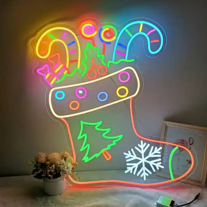 Christmas Sock Neon Sign by Neon.Shop - Add a festive touch with this Christmas sock neon sign to your holiday décor.