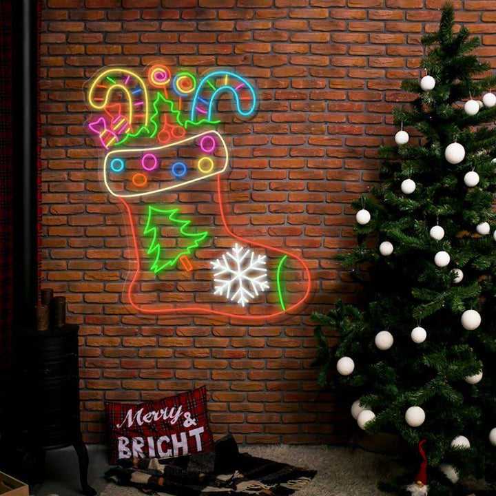 Christmas Sock Neon Sign by Neon.Shop - Add a festive touch with this Christmas sock neon sign to your holiday décor.