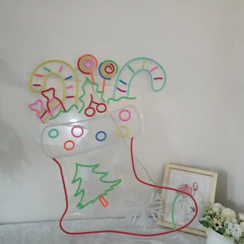 Christmas Sock Neon Sign by Neon.Shop - Add a festive touch with this Christmas sock neon sign to your holiday décor.