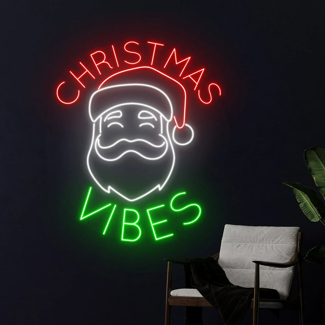 Christmas Vibes Santa Claus Merry Christmas Neon Sign by manhattanneons.com - Spread festive cheer with this Santa Claus neon sign.