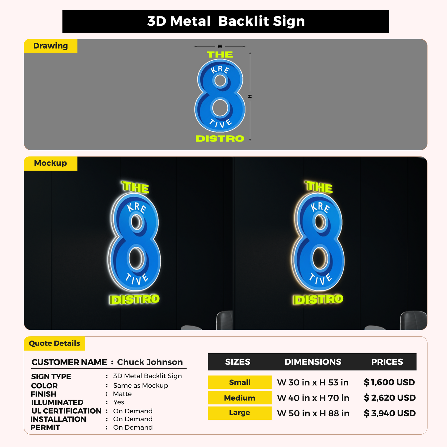 3D Metal Backlit Signs for Chuck Johnson