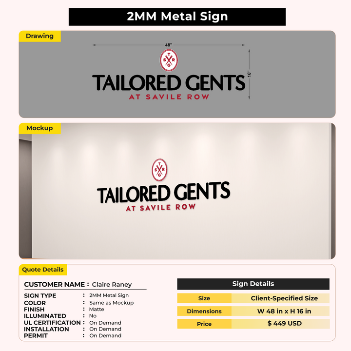 2MM Metal Sign For Claire Raney