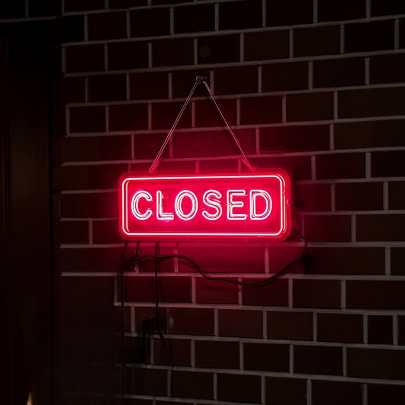 Closed Business Neon Sign by Neon.Shop glowing brightly for storefront visibility