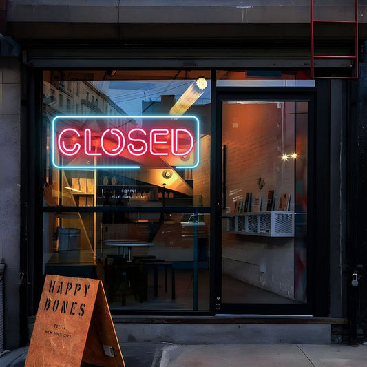 Closed Business Neon Sign by Neon.Shop glowing brightly for storefront visibility