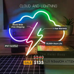Cloud and Lightning LED neon sign glowing brightly, ideal for bedrooms, offices, game rooms, and modern home décor by Neon.Shop