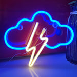 Cloud and Lightning LED neon sign glowing brightly, ideal for bedrooms, offices, game rooms, and modern home décor by Neon.Shop