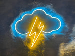 Cloud and Lightning LED neon sign glowing brightly, ideal for bedrooms, offices, game rooms, and modern home décor by Neon.Shop