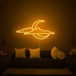 Cloud and Moon LED neon sign by Neon.Shop glowing on a wall as soft and dreamy celestial décor