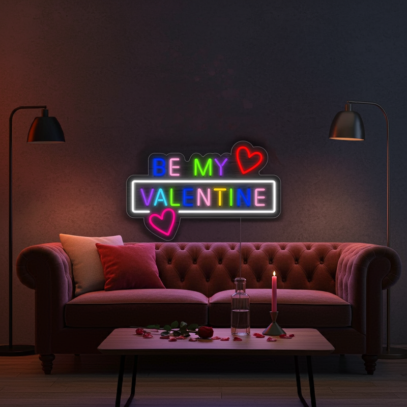 Colorful Be My Valentine with Hearts Valentine's Day Neon Sign