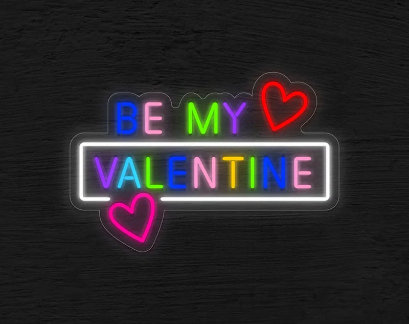 Colorful Be My Valentine with Hearts Valentine's Day Neon Sign