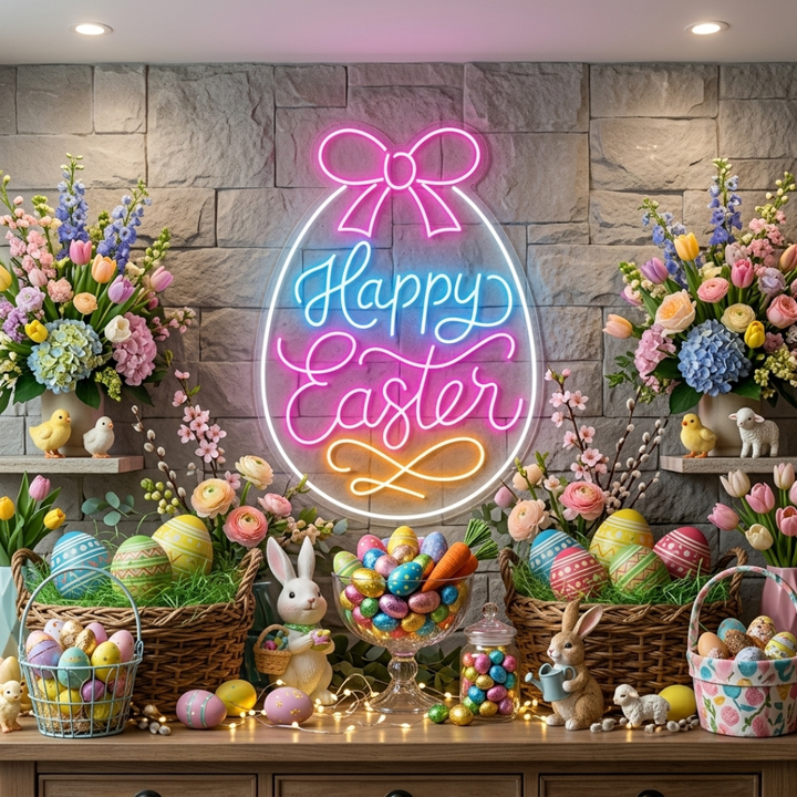 Colorful Easter egg neon sign for festive home décor Neon.Shop