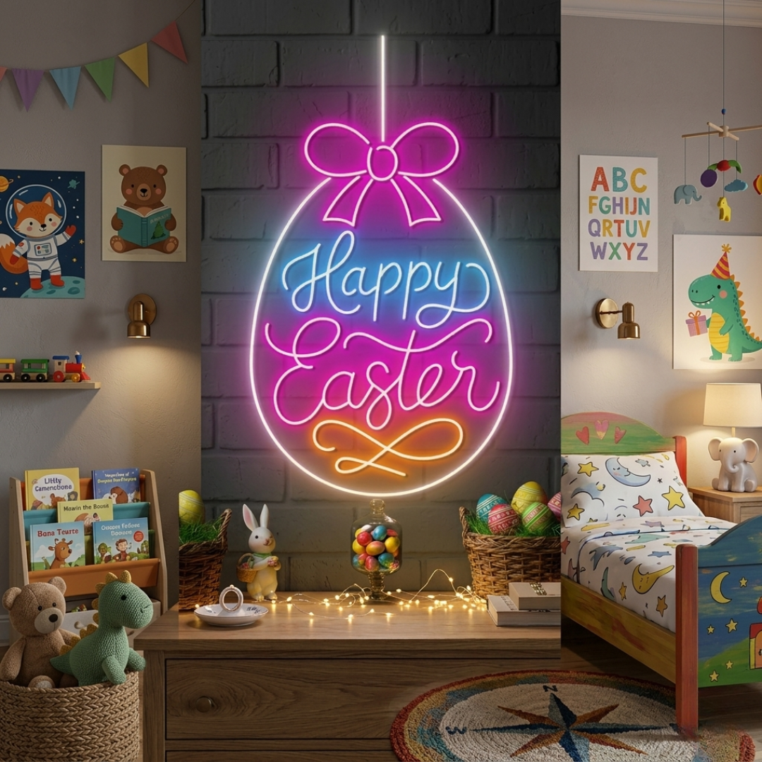 Colorful Easter egg neon sign for festive home décor Neon.Shop