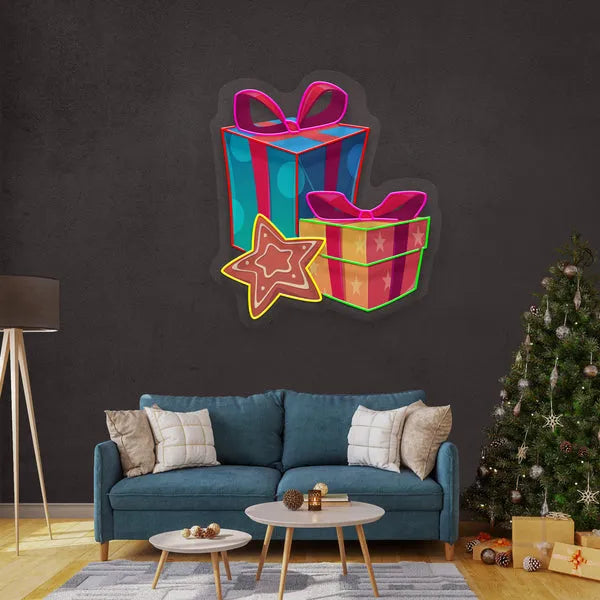 Present Merry Christmas Neon Sign by manhattanneons.com - Bring holiday joy to your space with this festive neon present sign.