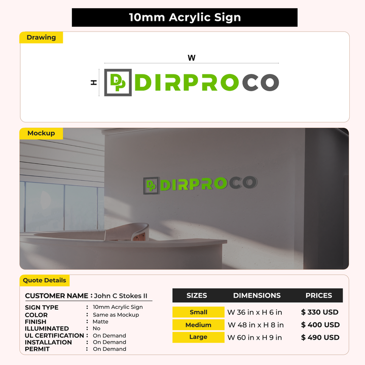 10mm Acrylic Sign for John C Stokes II