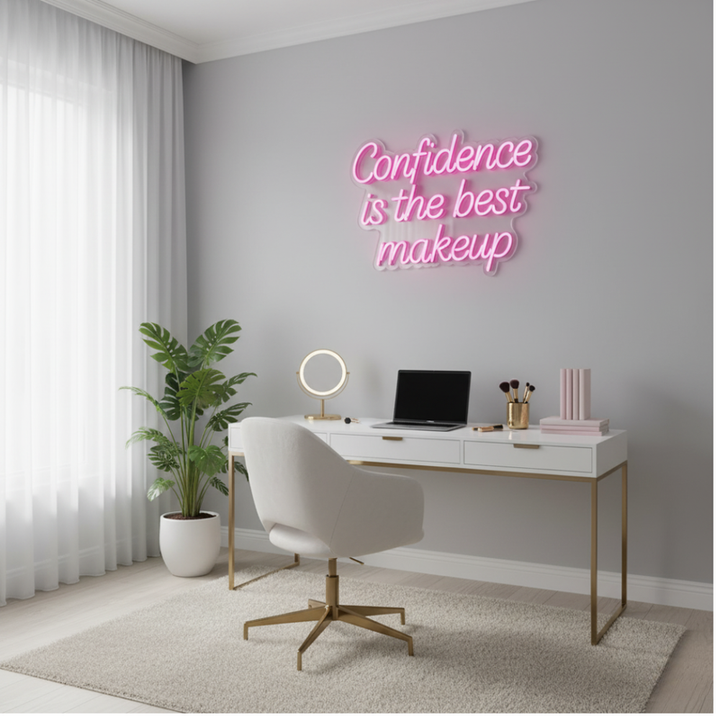Confidence Is the Best Makeup motivational LED neon sign wall light for bedroom, beauty studio, or home décor by Neon.Shop.