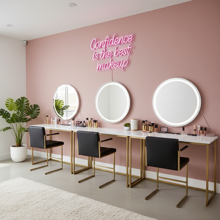 Confidence Is the Best Makeup motivational LED neon sign wall light for bedroom, beauty studio, or home décor by Neon.Shop.