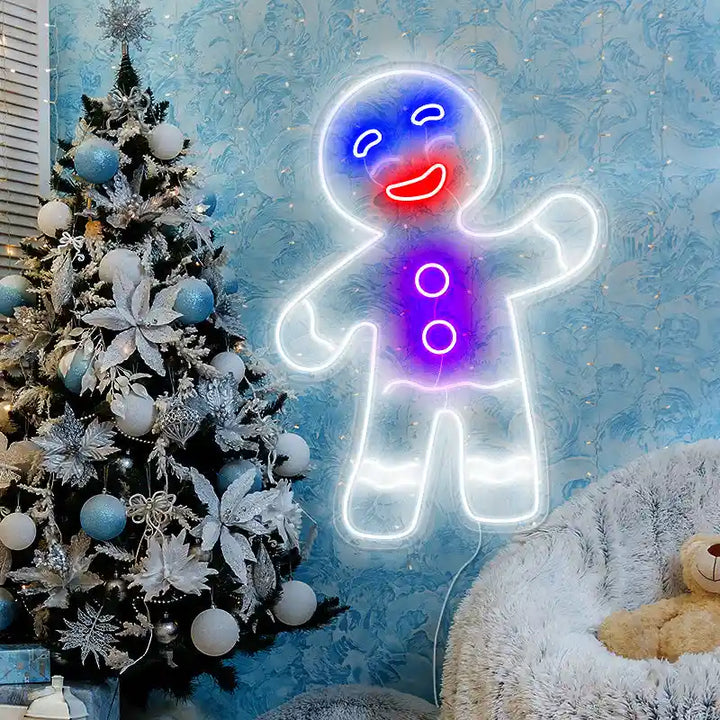 Gingerbread Man Merry Christmas Neon Sign by manhattanneons.com - Celebrate the holidays with this festive gingerbread man neon sign.