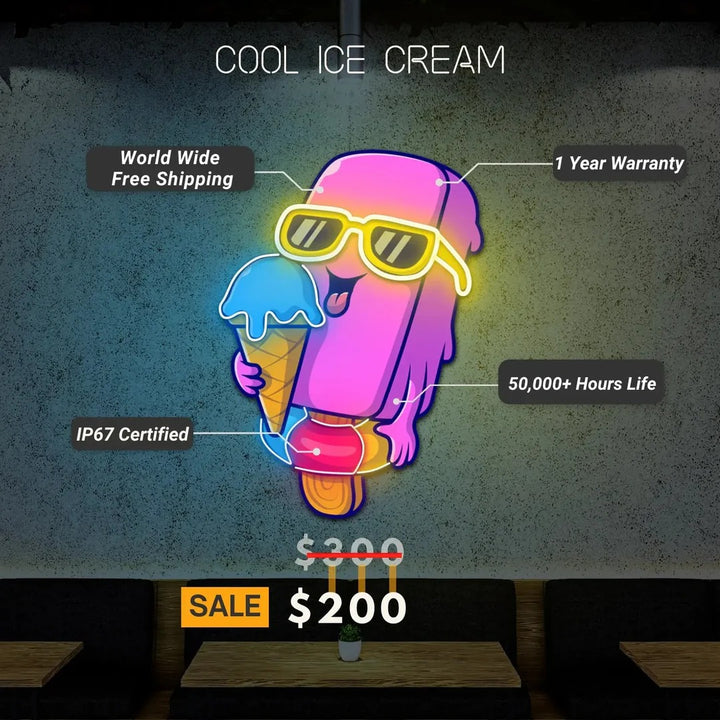 Cool Ice Cream Under UV Light | Neon Artwork Extravaganza
