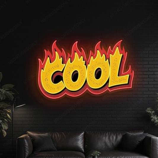 Cool Flames UV printed LED neon sign by Neon.Shop glowing on a modern wall as bold and stylish neon décor