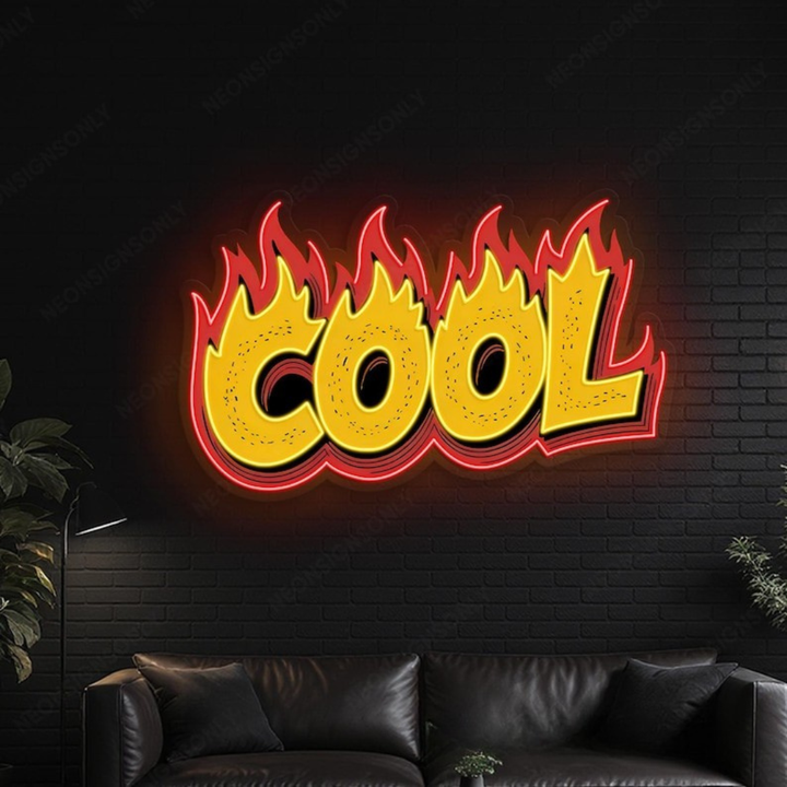 Cool Flames UV printed LED neon sign by Neon.Shop glowing on a modern wall as bold and stylish neon décor