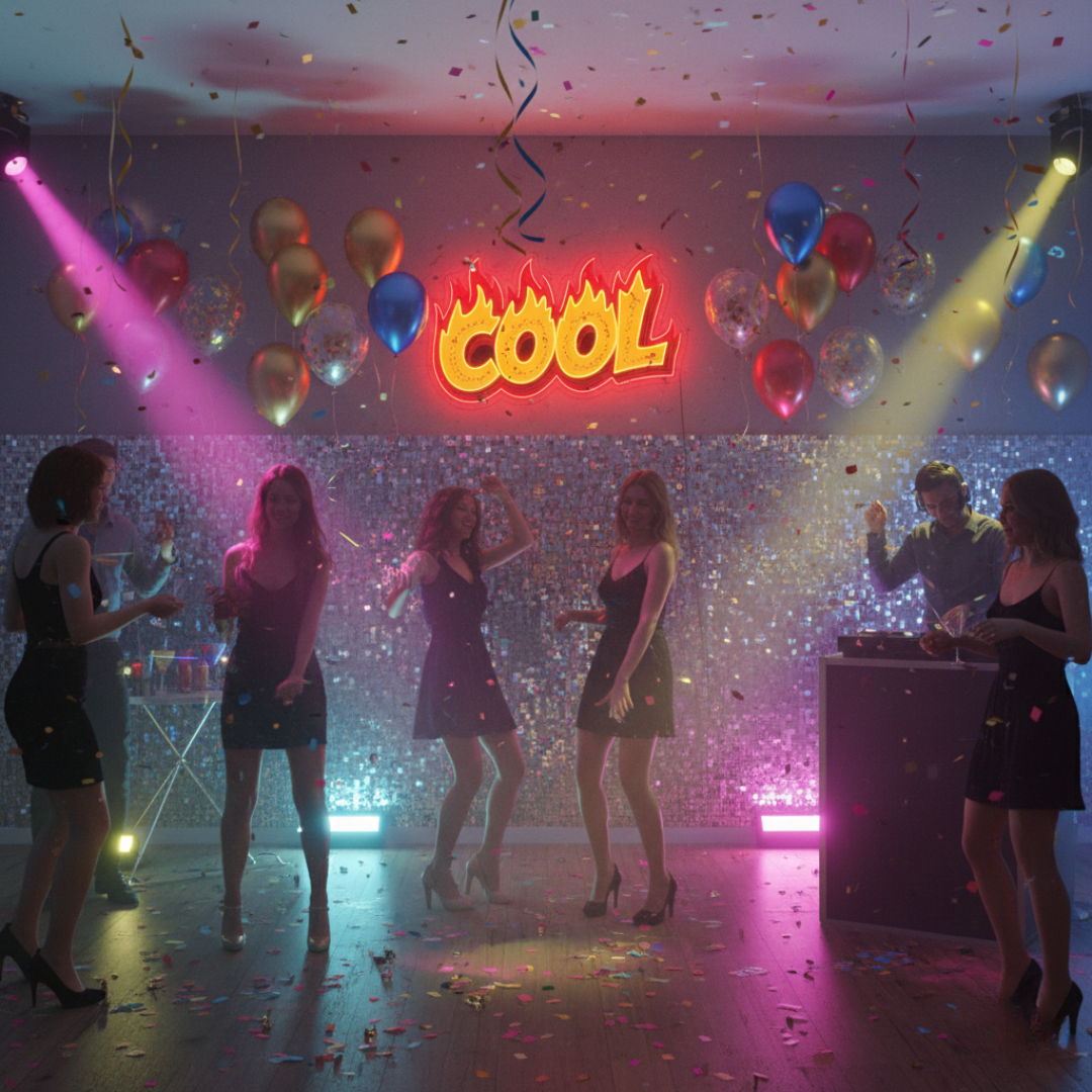 Cool Flames UV printed LED neon sign by Neon.Shop glowing on a modern wall as bold and stylish neon décor