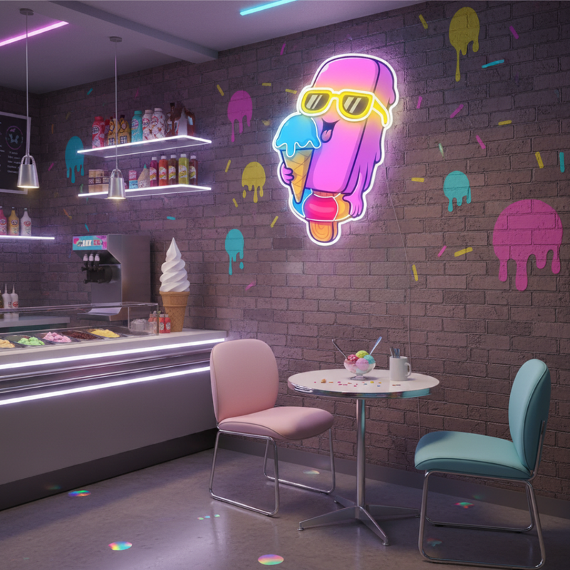 Cool Ice Cream Under UV Light | Neon Artwork Extravaganza