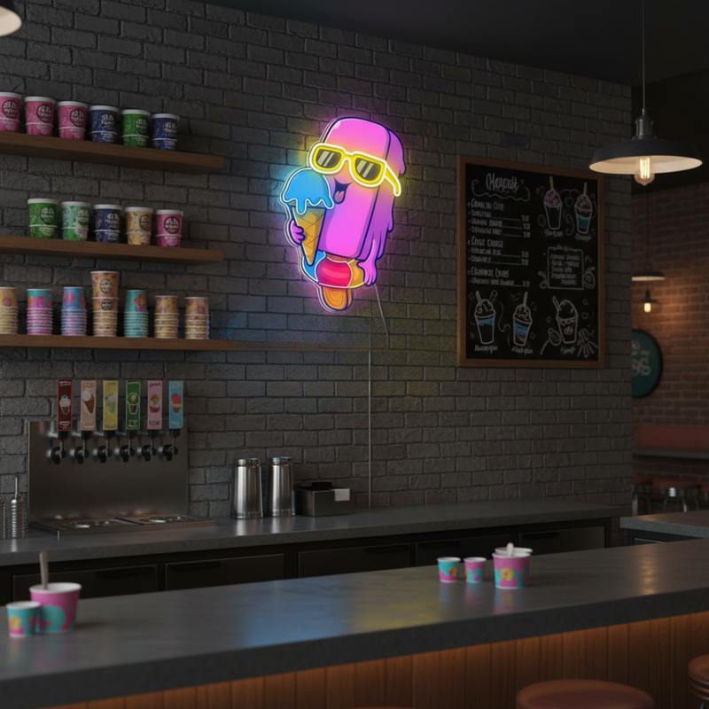 Cool Ice Cream Under UV Light | Neon Artwork Extravaganza