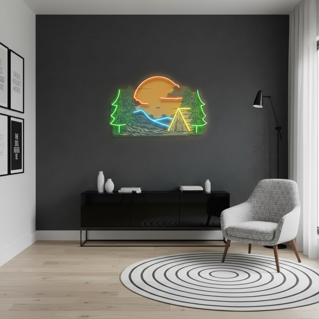 Cozy winter-themed LED neon sign for living room or studio décor by Neon.Shop