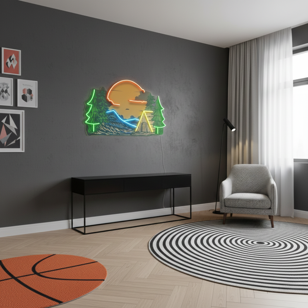 Cozy winter-themed LED neon sign for living room or studio décor by Neon.Shop