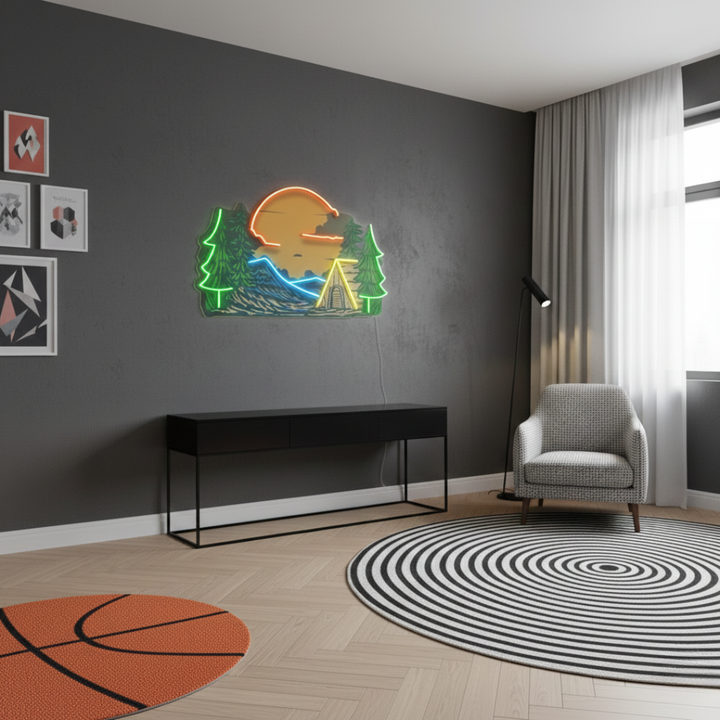 Cozy winter-themed LED neon sign for living room or studio décor by Neon.Shop