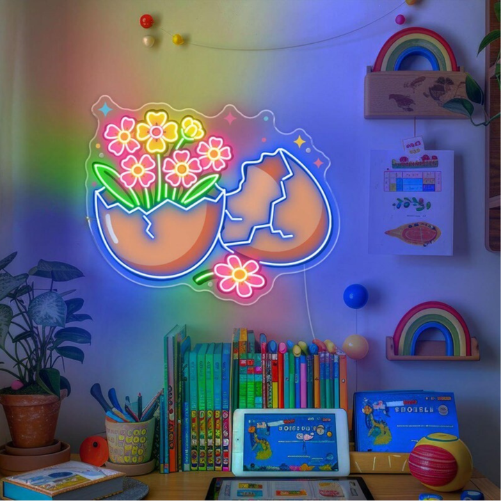 Cracked Egg UV Printed LED Neon Sign colorful Easter cracked egg neon light by Neon.shop