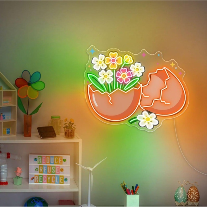 Cracked Egg UV Printed LED Neon Sign colorful Easter cracked egg neon light by Neon.shop