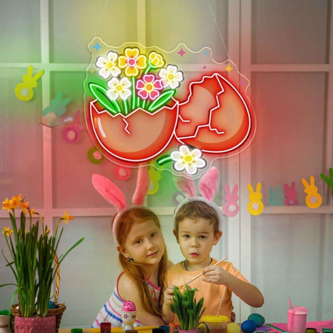 Cracked Egg UV Printed LED Neon Sign colorful Easter cracked egg neon light by Neon.shop