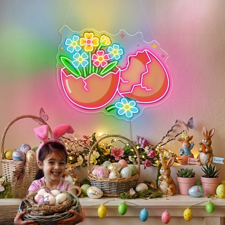 Cracked Egg UV Printed LED Neon Sign colorful Easter cracked egg neon light by Neon.shop