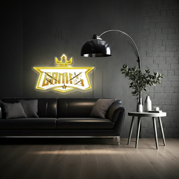 Crown Gaming UV Art LED neon sign with vibrant crown illustration glowing in colors by Neon.Shop