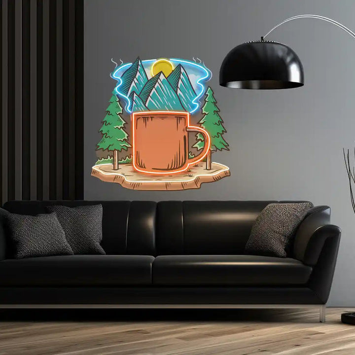 Cup of Nature UV Art LED neon sign with nature-themed cup illustration glowing in vibrant colors by Neon.Shop