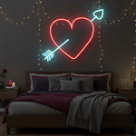 Cupid Heart Love LED neon wall sign by Neon.Shop glowing beautifully in a stylish interior, expressing love, passion, and emotional connection your space.