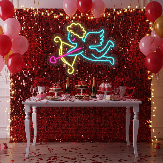 Cupid Valentine’s Day LED neon sign glowing in romantic tones creating a love-filled atmosphere by Neon.Shop