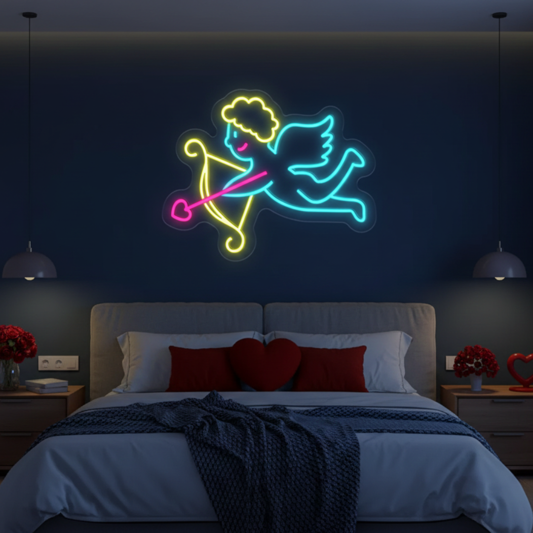 Cupid Valentine’s Day LED neon sign glowing in romantic tones creating a love-filled atmosphere by Neon.Shop