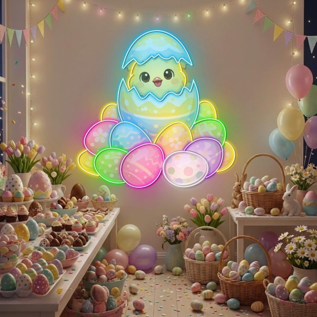 Cute Easter Chick Neon Sign glowing LED wall decor by Neon.Shop
