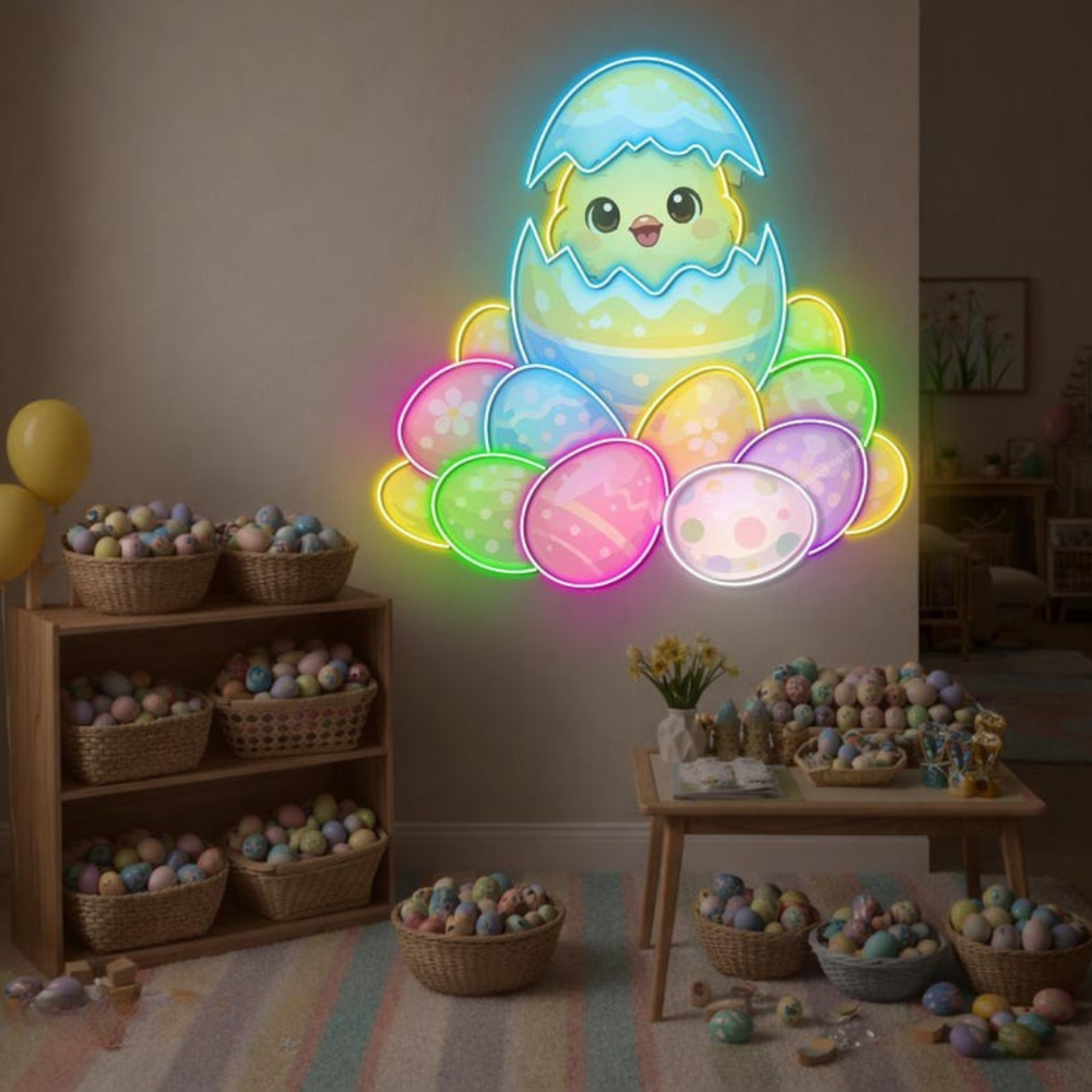 Cute Easter Chick Neon Sign glowing LED wall decor by Neon.Shop