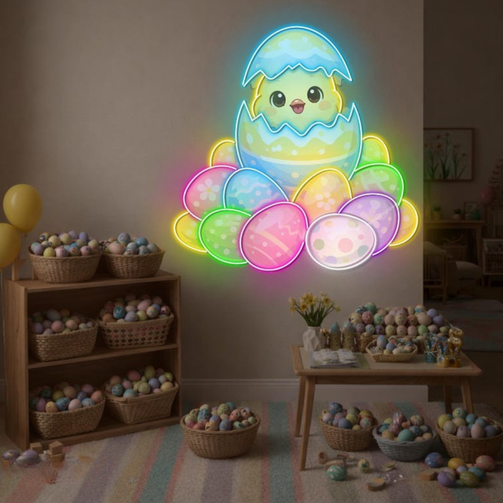 Cute Easter Chick Neon Sign glowing LED wall decor by Neon.Shop