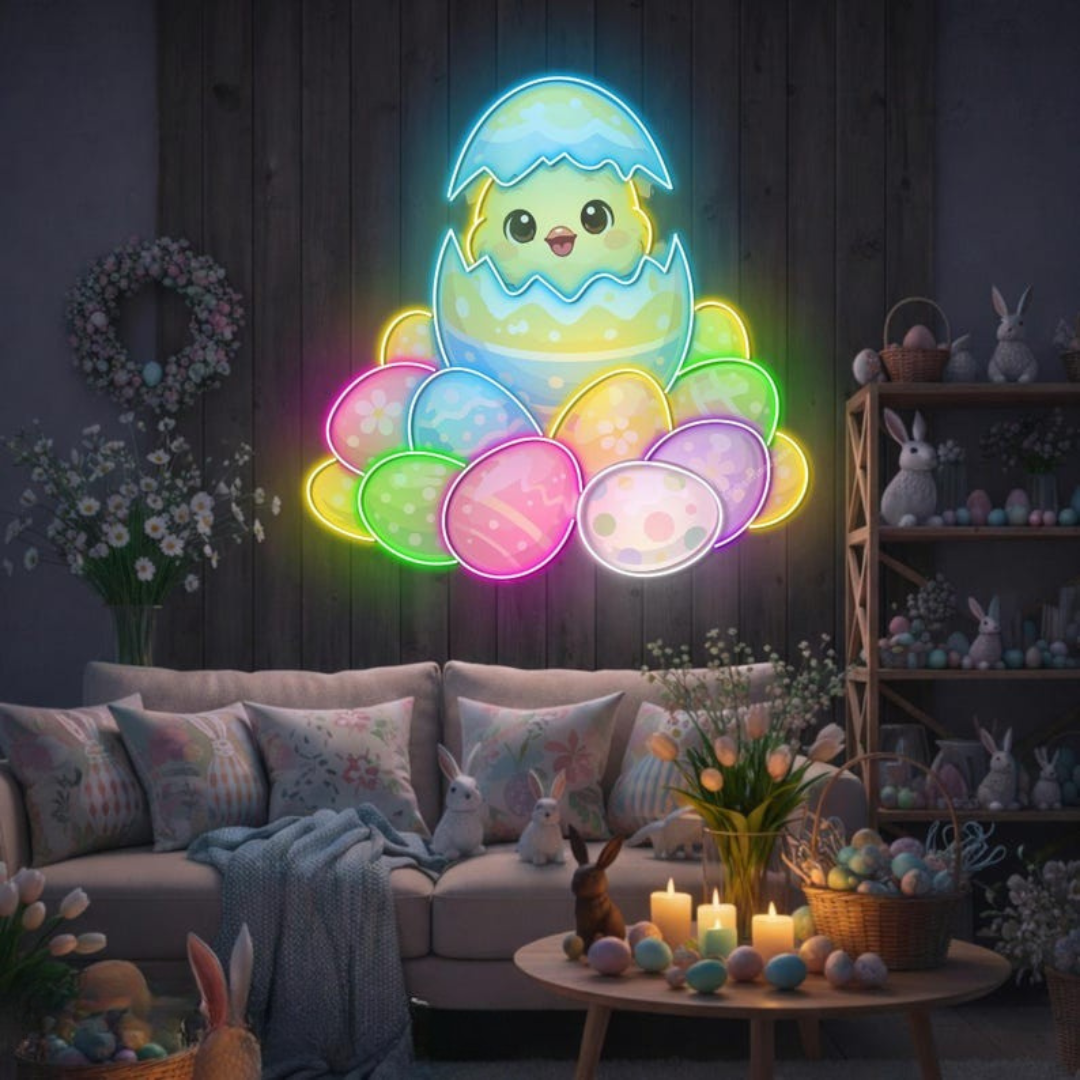 Cute Easter Chick Neon Sign glowing LED wall decor by Neon.Shop