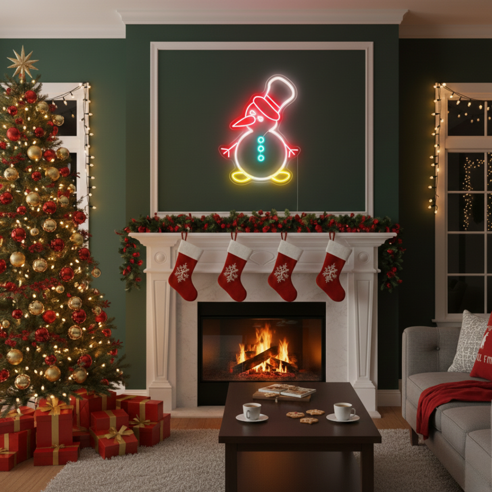 Cute Little Cool Snowman Merry Christmas LED neon sign design by Neon.Shop.