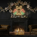 Cute Rabbit Floral Spring & Easter LED Neon Sign glowing bunny with flowers by Neon.shop