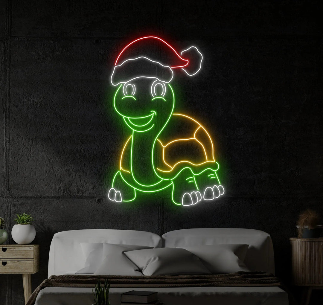 Cute Turtle Christmas Neon Sign by manhattanneons.com - Add a charming touch to your holiday décor with this cute turtle neon sign.