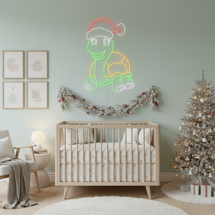 Cute turtle Christmas décor LED neon sign illuminating rooms by Neon.Shop.